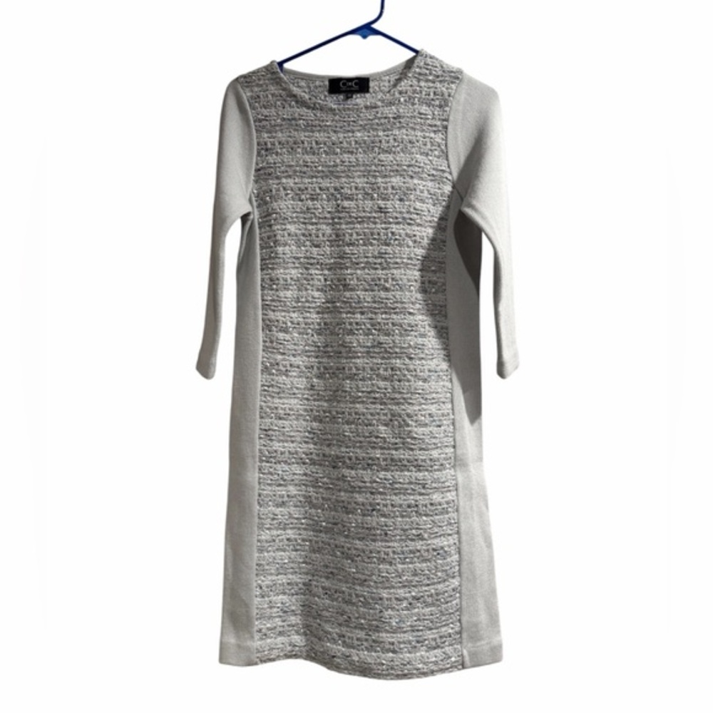 C de C Gray Tweed Panel Long Sleeve Sheath Dress. Gently preloved.